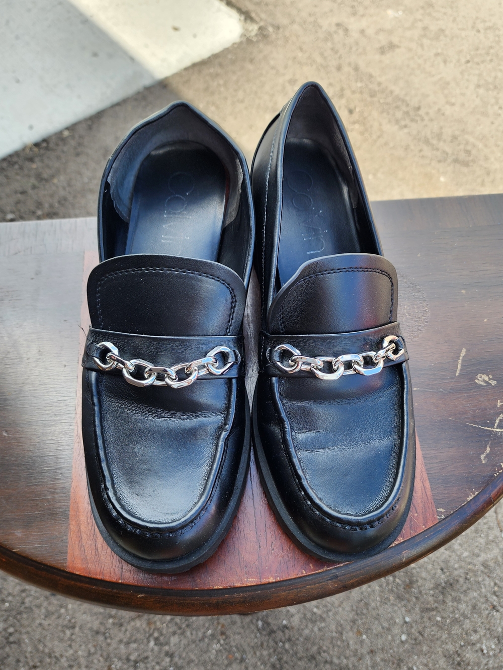 Calvin Klein Women's Black Leather Chain Loafers